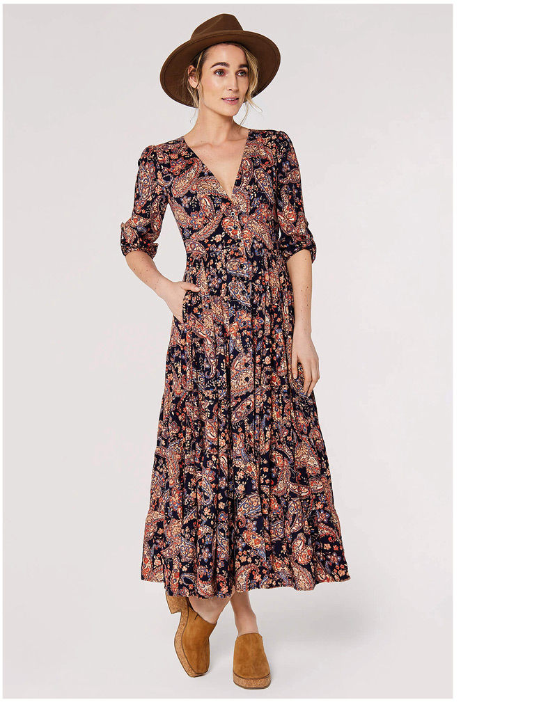 Paisley Tiered Midi Dress