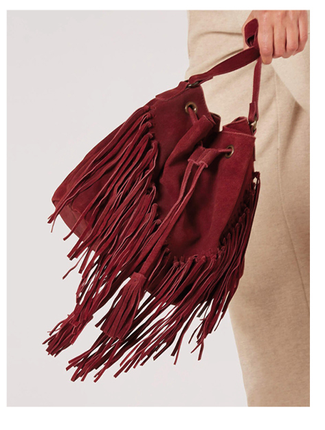 Leather Fringed Bucket Bag