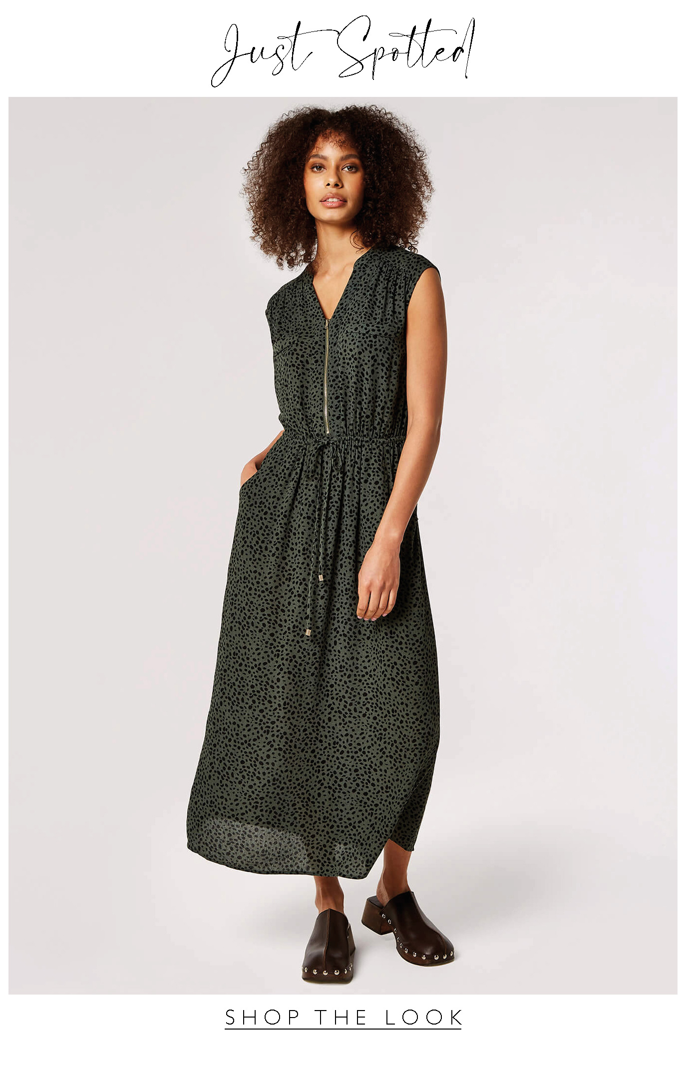 Irregular Dot Print Zip Maxi Dress