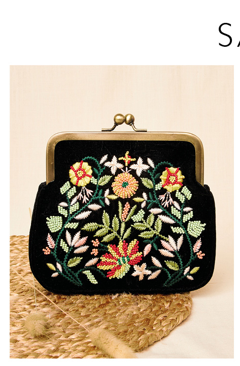 Floral Hand-Embroidered Velvet Bag