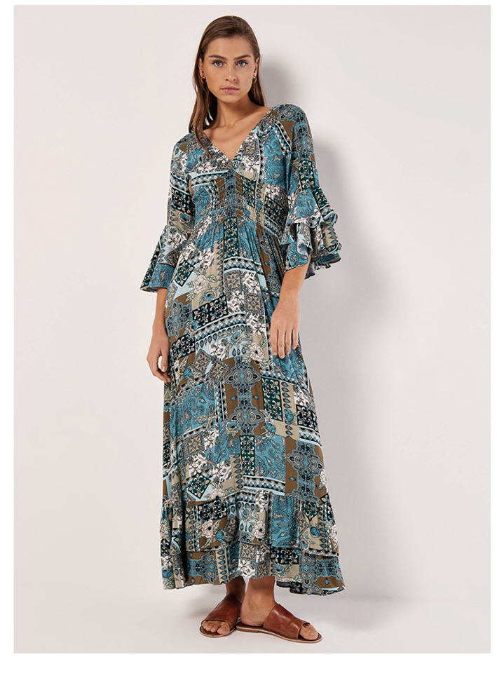 Patchwork Scarf Print Maxi Dress