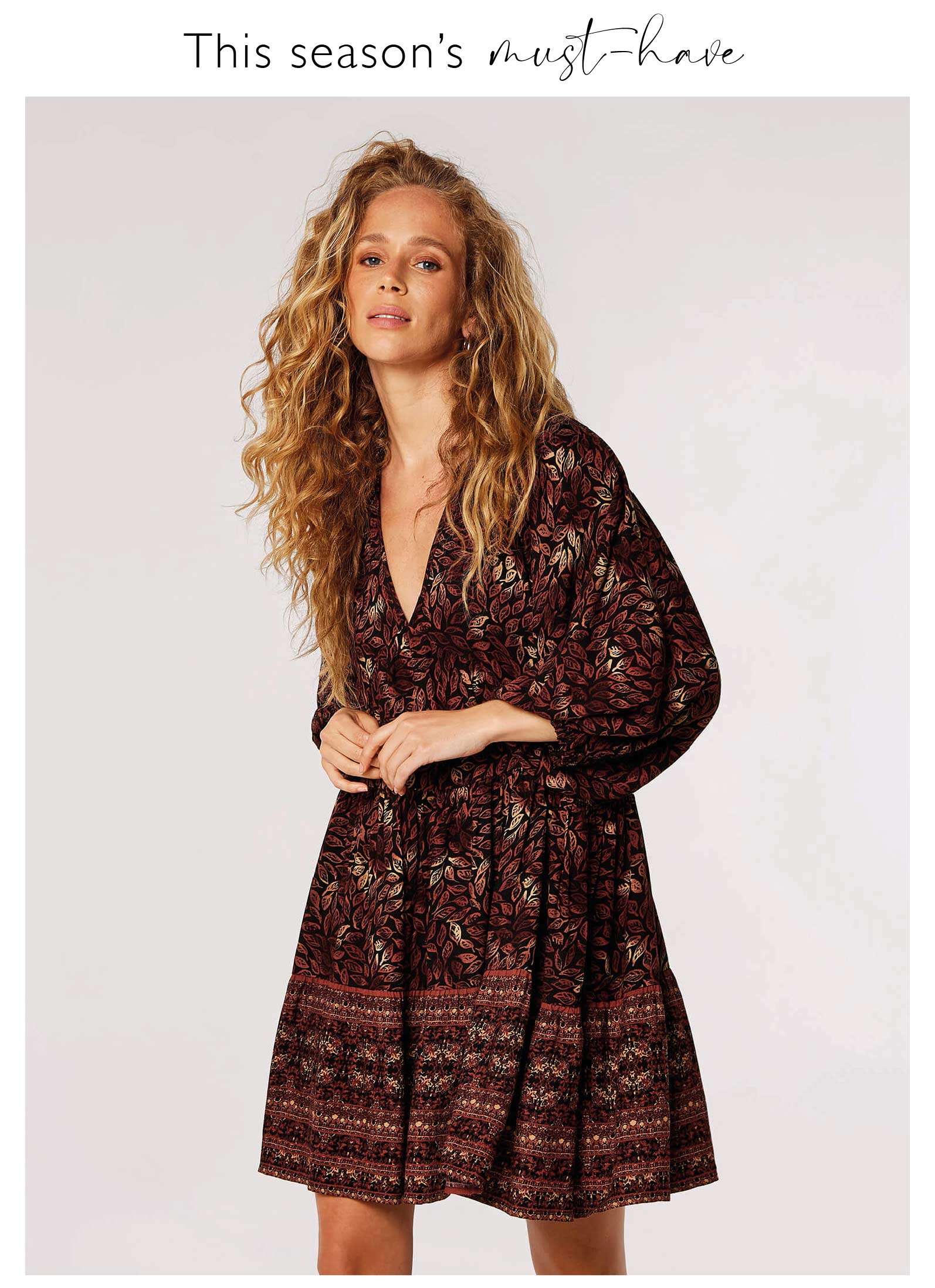 Block Print Leaf Mini Dress