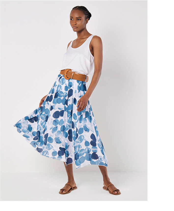 Abstract Print Slub Shimmer Midi Skirt