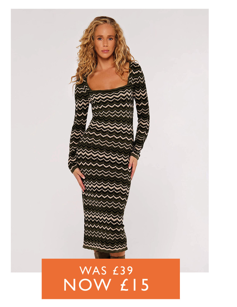 Chevron Knit Bodycon Midi Dress