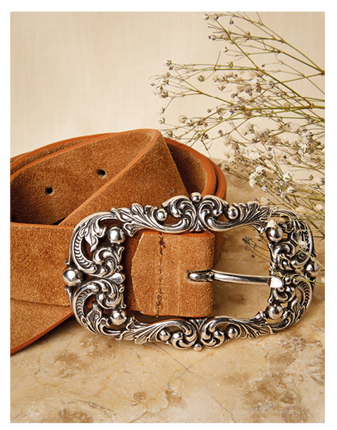 Suede Leather Ornate Buckle Belt