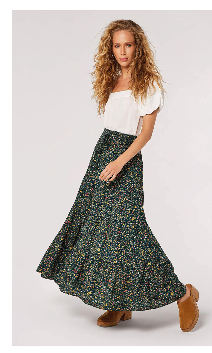 Floral Smock Maxi Skirt