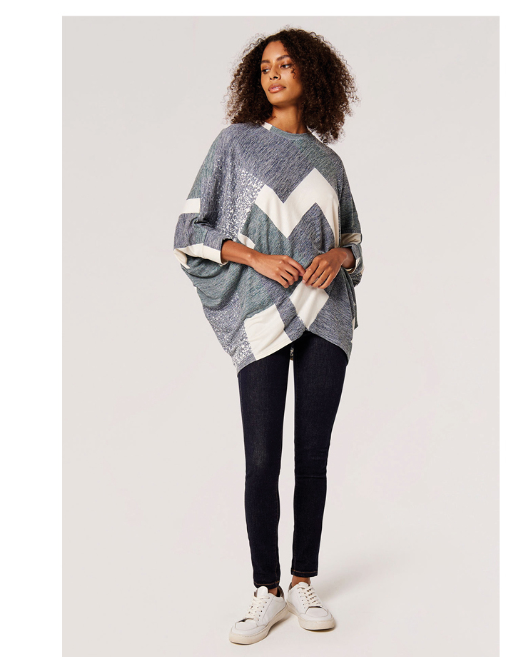 Batwing Geometric Jersey Top