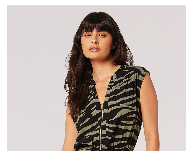 Zebra Print Zip Through Mini Dress