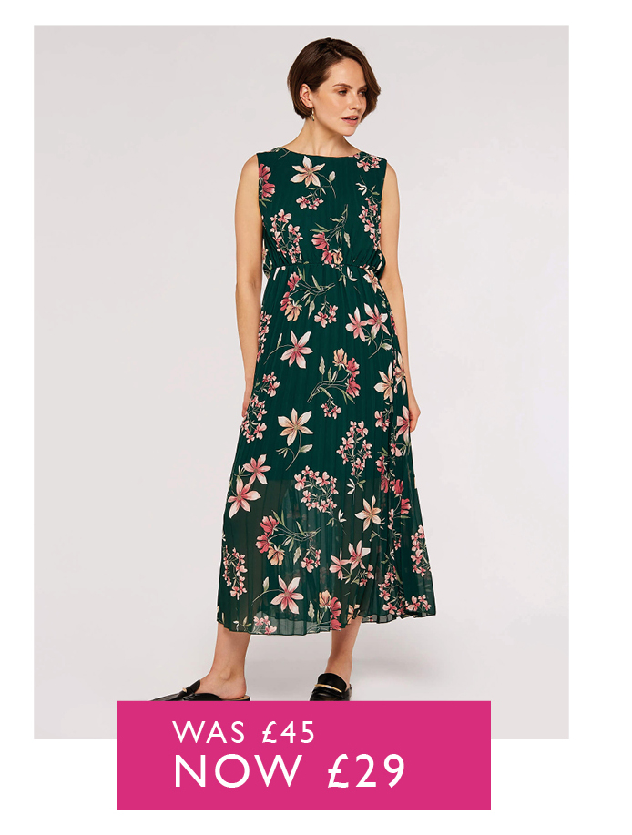 Botanical Pleated Midi Dress