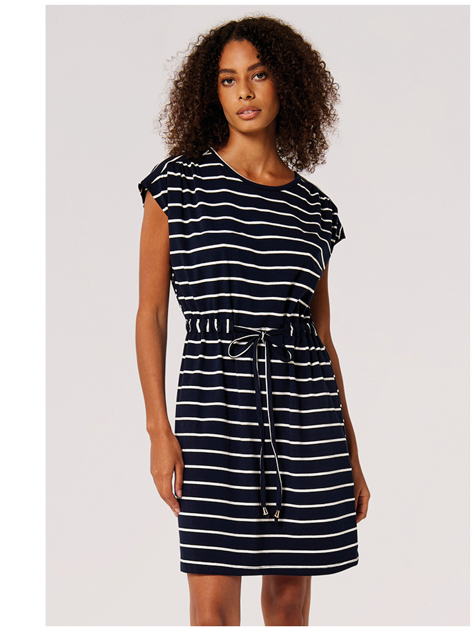 Stripe Drawstring Waist Mini Dress