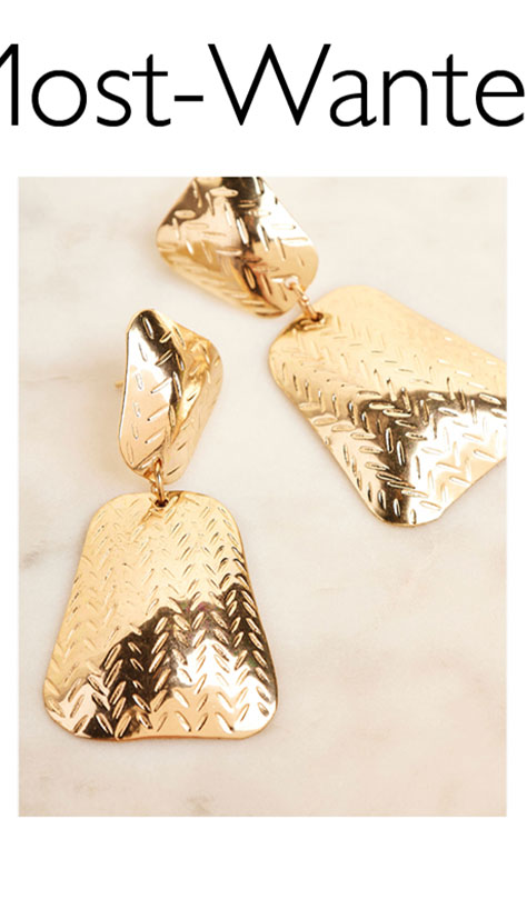 Gold Textured Drop Earrings