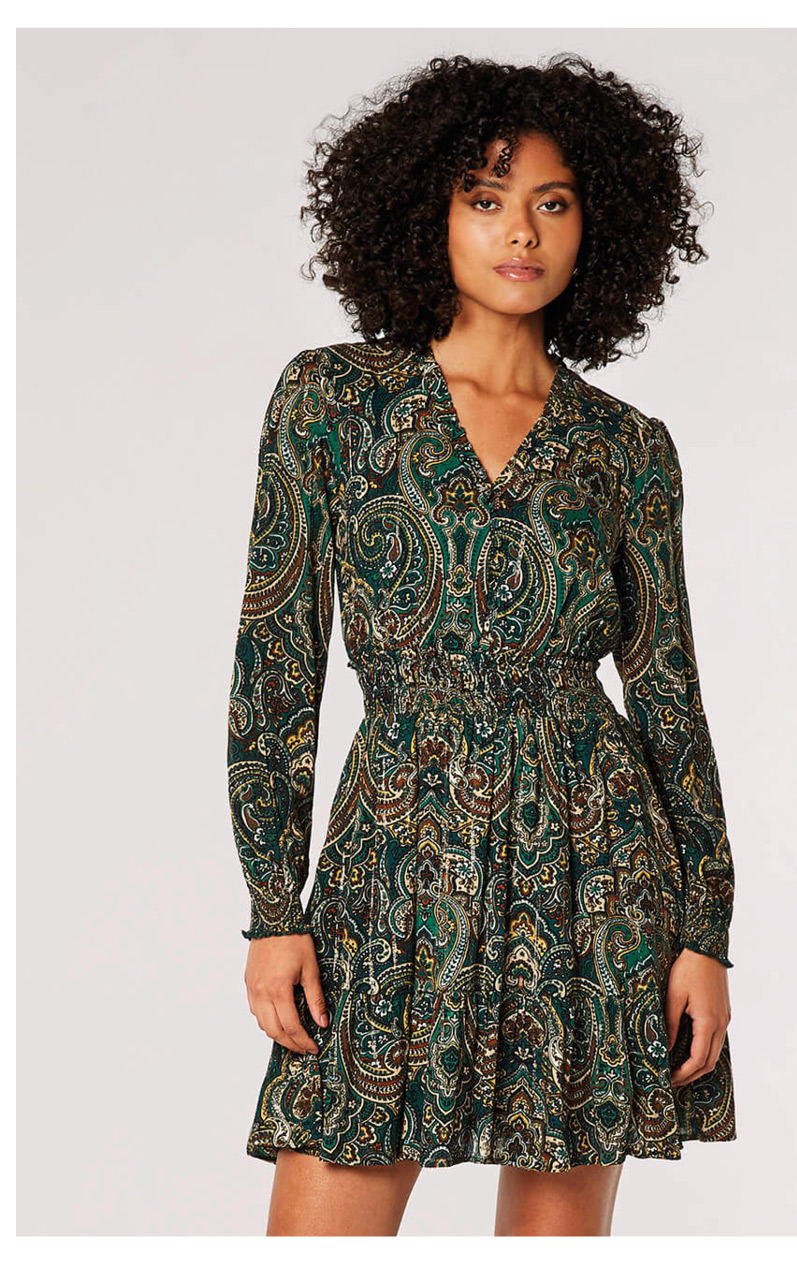 Paisley Print Ruffle Mini Dress