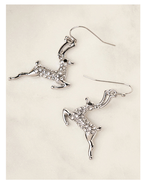 Silver Tone Reindeer Hook Earrings