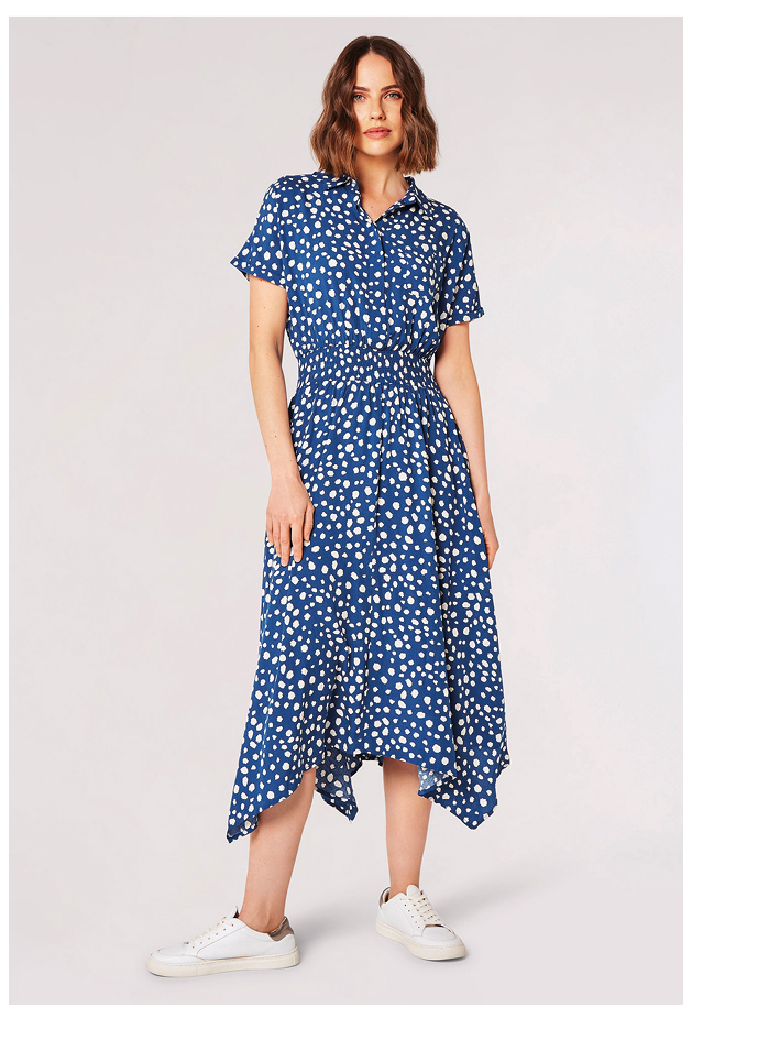 Painterly Dot Smocked Midi Dress