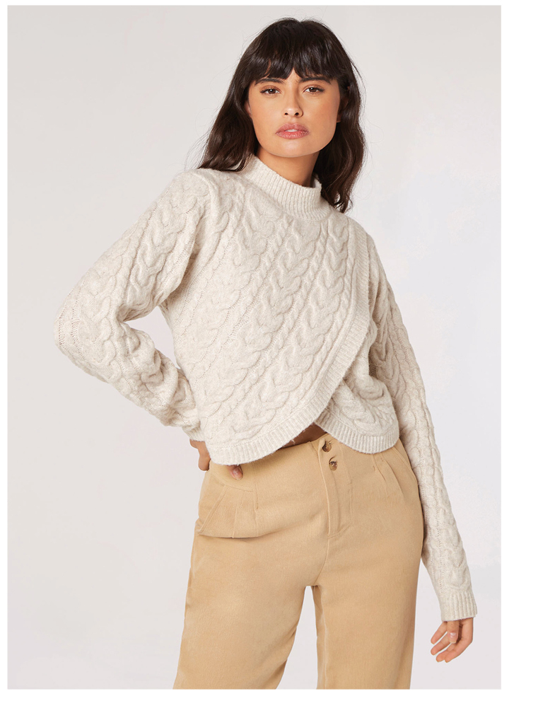 Cable Knit Cropped Wrap Jumper