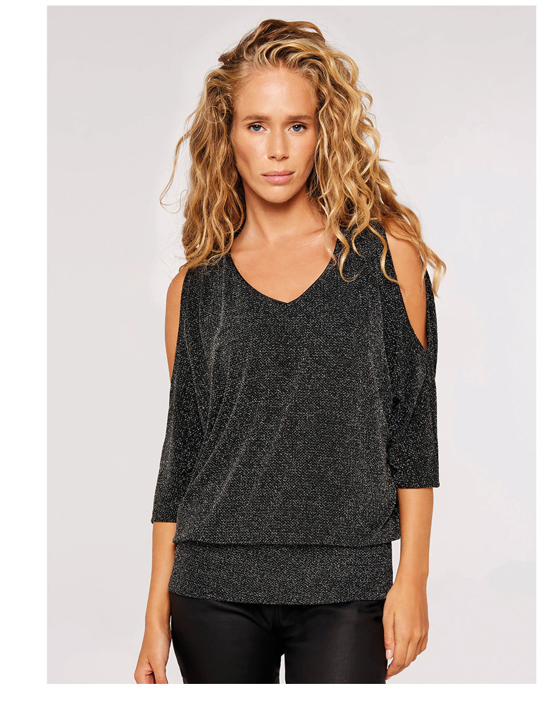 Metallic Sparkle Cold Shoulder Top