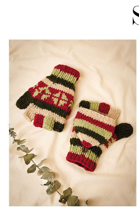 Hand Knitted Striped Gloves