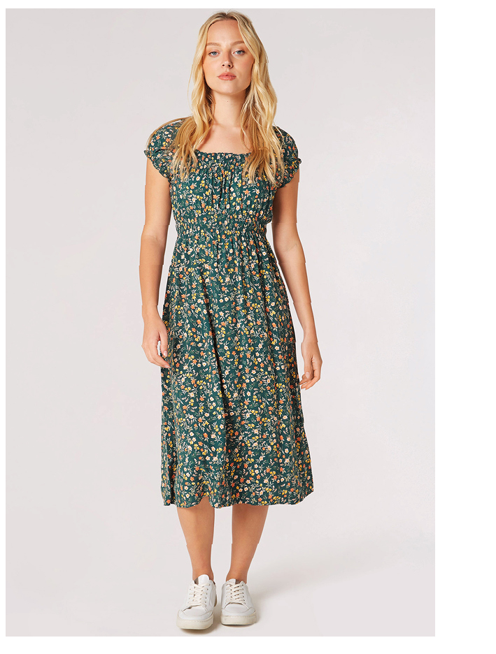 Garden Floral Milkmaid Midi Dress