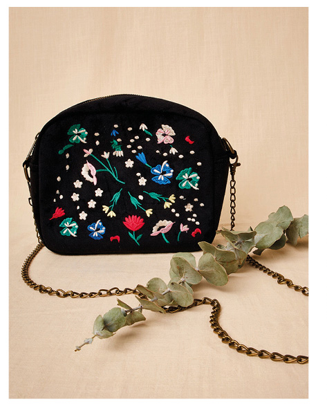 Floral Embroidered Velvet Bag