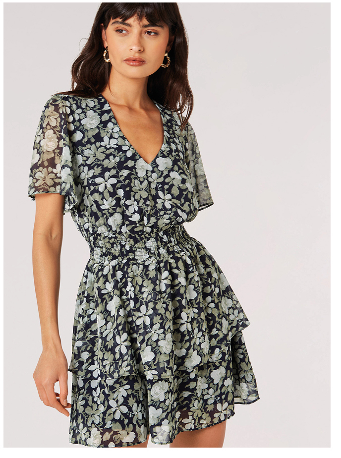 Watercolour Rose Tiered Mini Dress