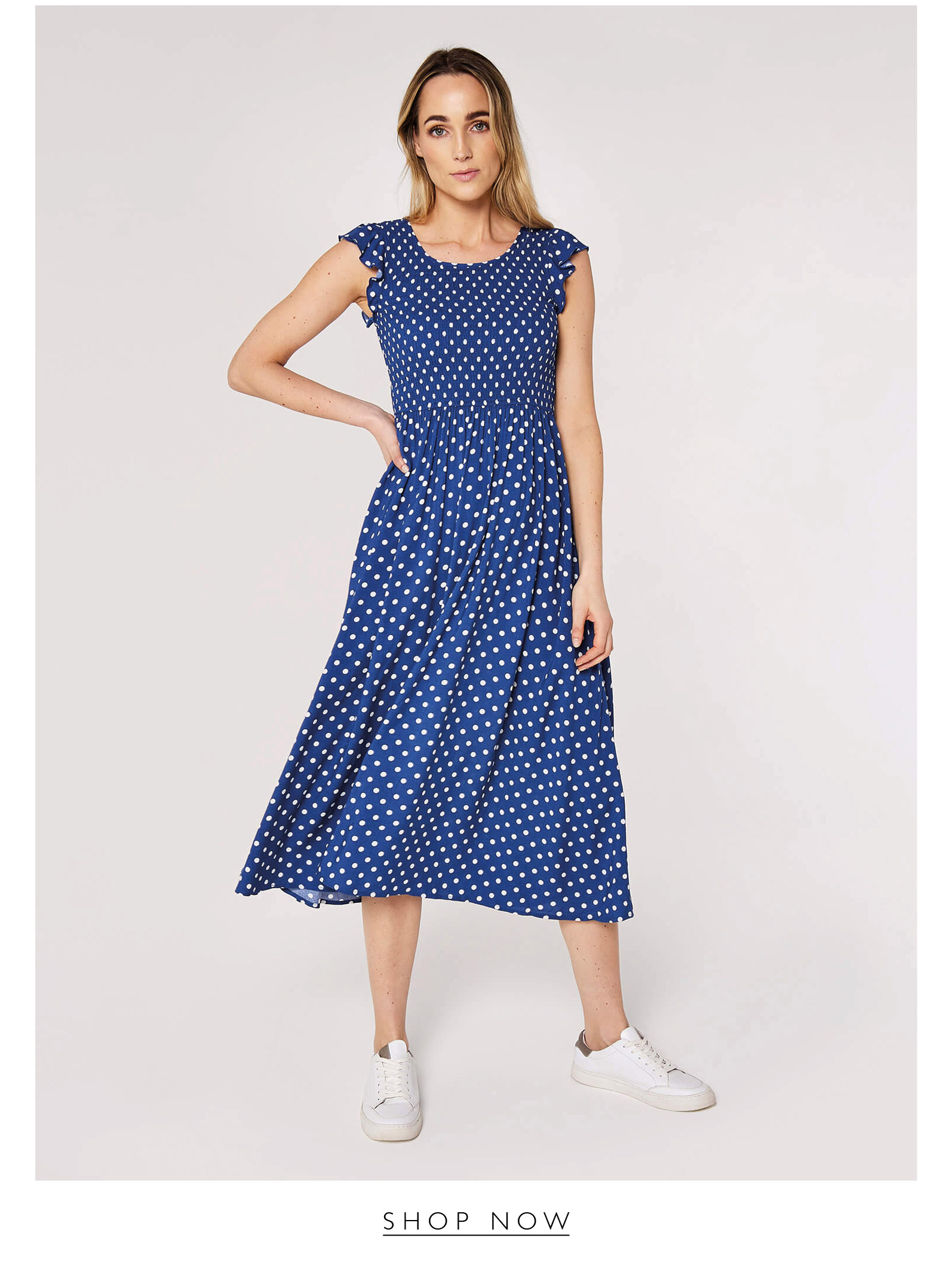 Polkadot Smocked Midi Dress