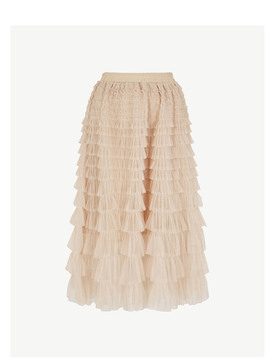 Tulle Ruffle Tiered Midi Skirt