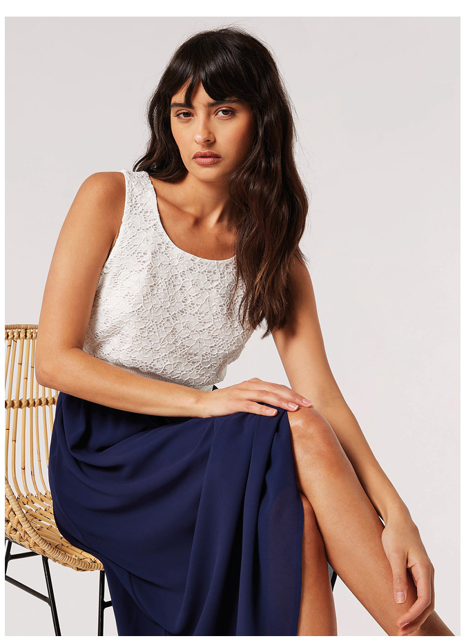 Lace And Chiffon Midi Dress