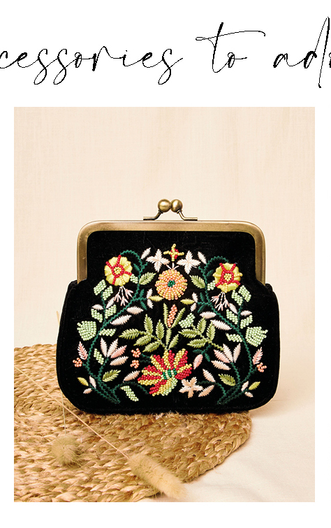 Floral Hand-Embroidered Velvet Bag