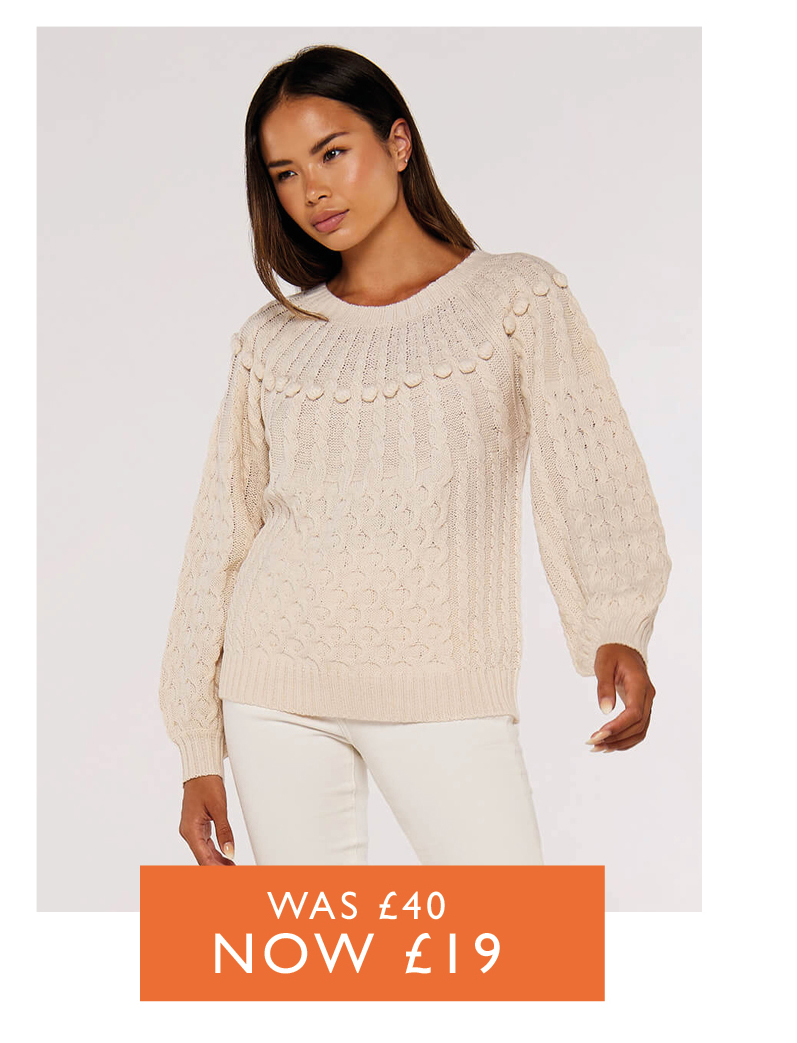 Aran Knit Pom Pom Jumper