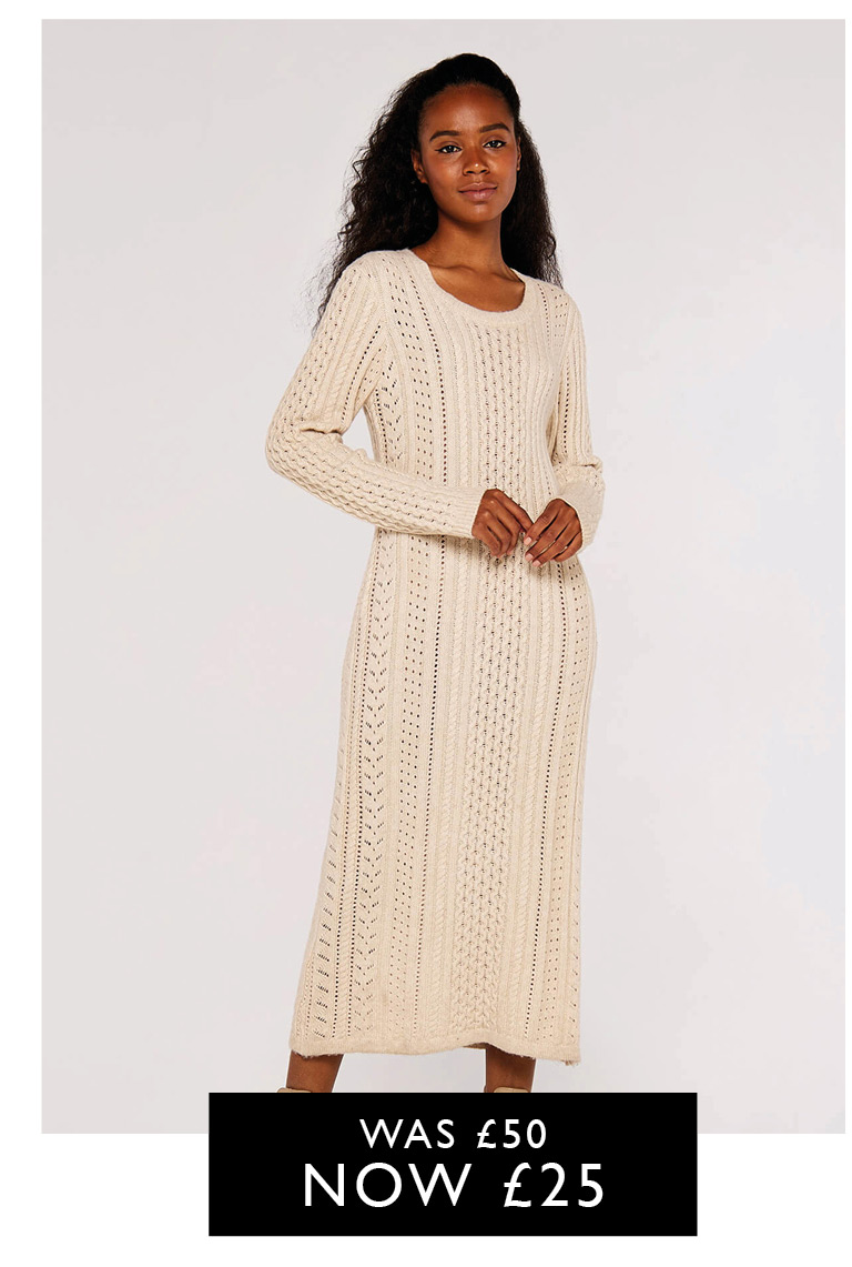 Pointelle Knitted Midi Dress