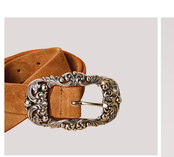 Suede Leather Ornate Buckle Belt