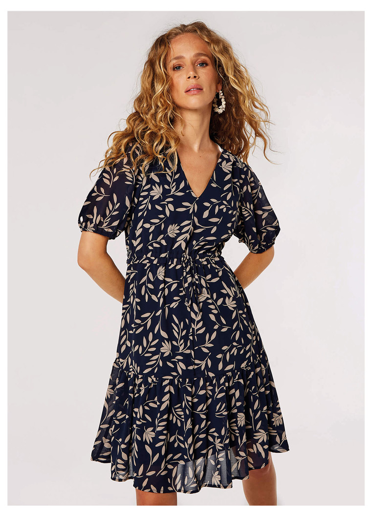 Silhouette Leaf Drawstring Mini Dress