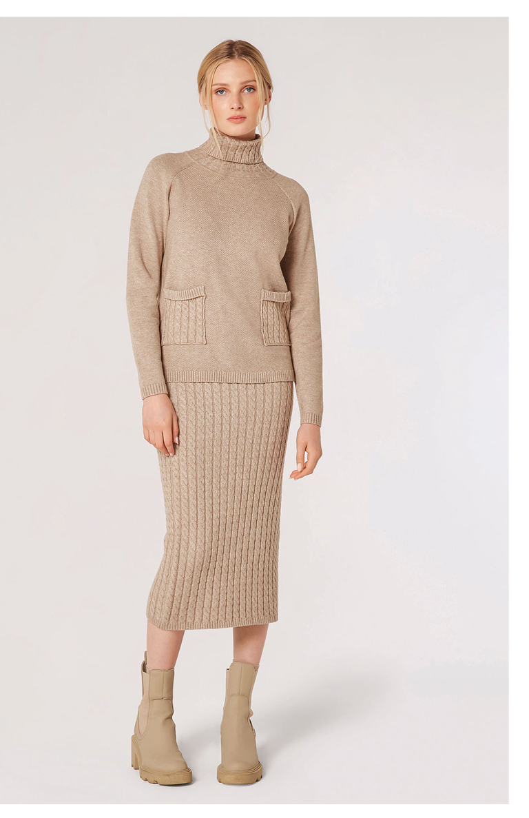 Aran Knit Roll Neck Jumper