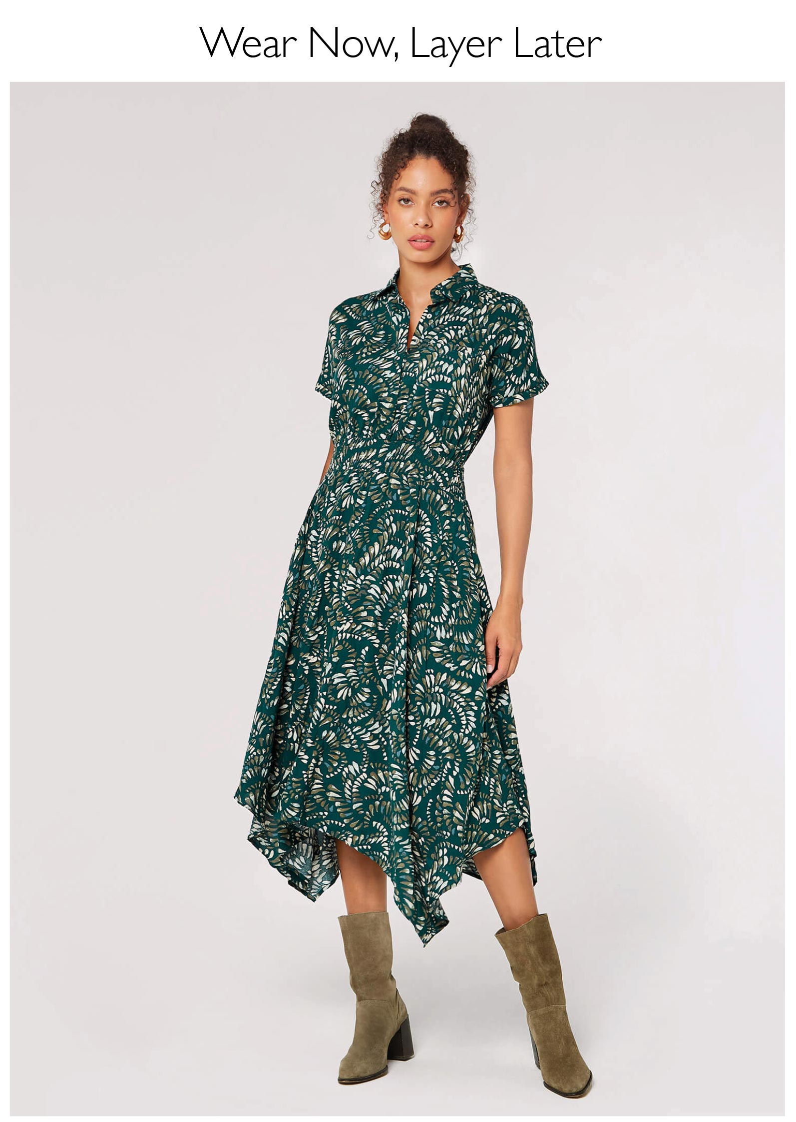 Graphic Leaf Shirt Midi Dress