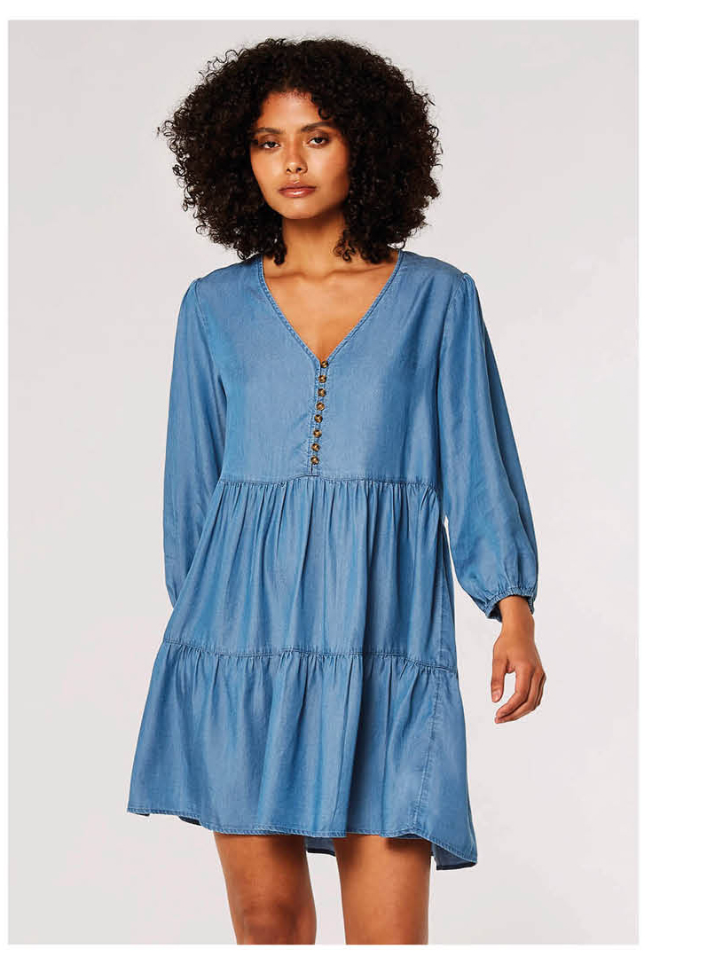 Denim Tiered Mini Dress