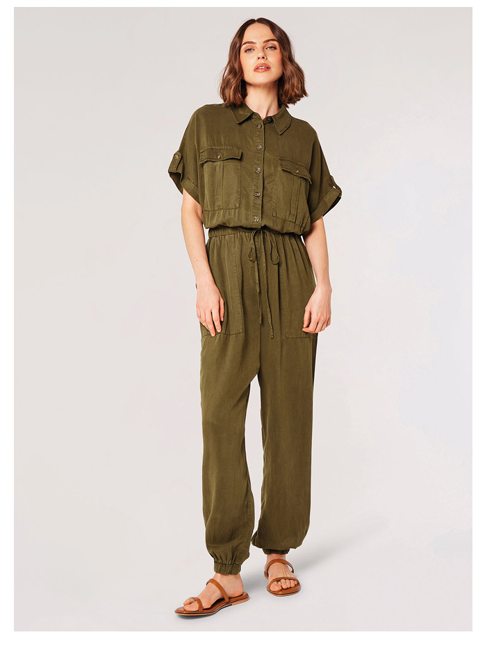 Drawstring Waist Utility Jumpsuit