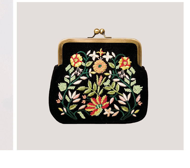 Floral Hand-Embroidered Velvet Bag