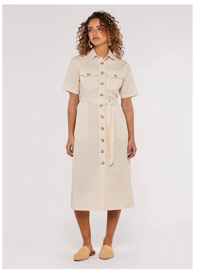 Linen Safari Midi Dress