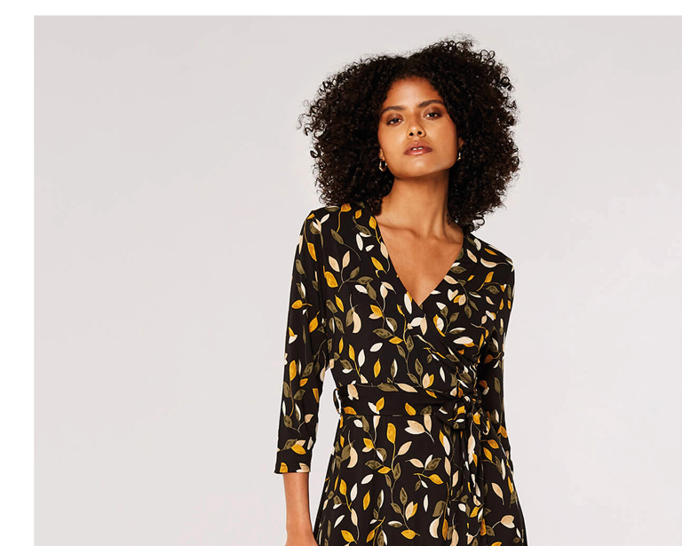 Leaf Silhouette Wrap Midi Dress