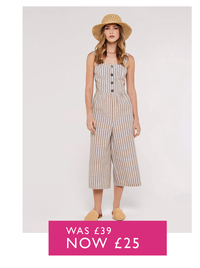 Striped Button Detailed Jumpsuit