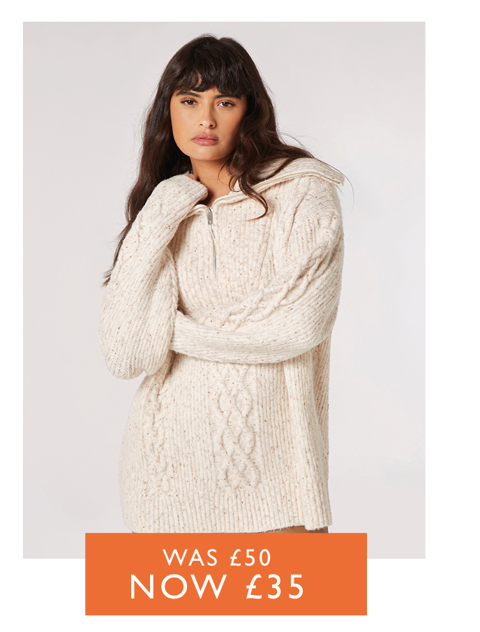 Chunky Cable Knit Zip Neck Jumper