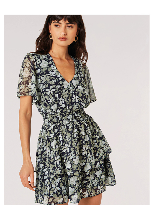 Watercolour Rose Tiered Mini Dress