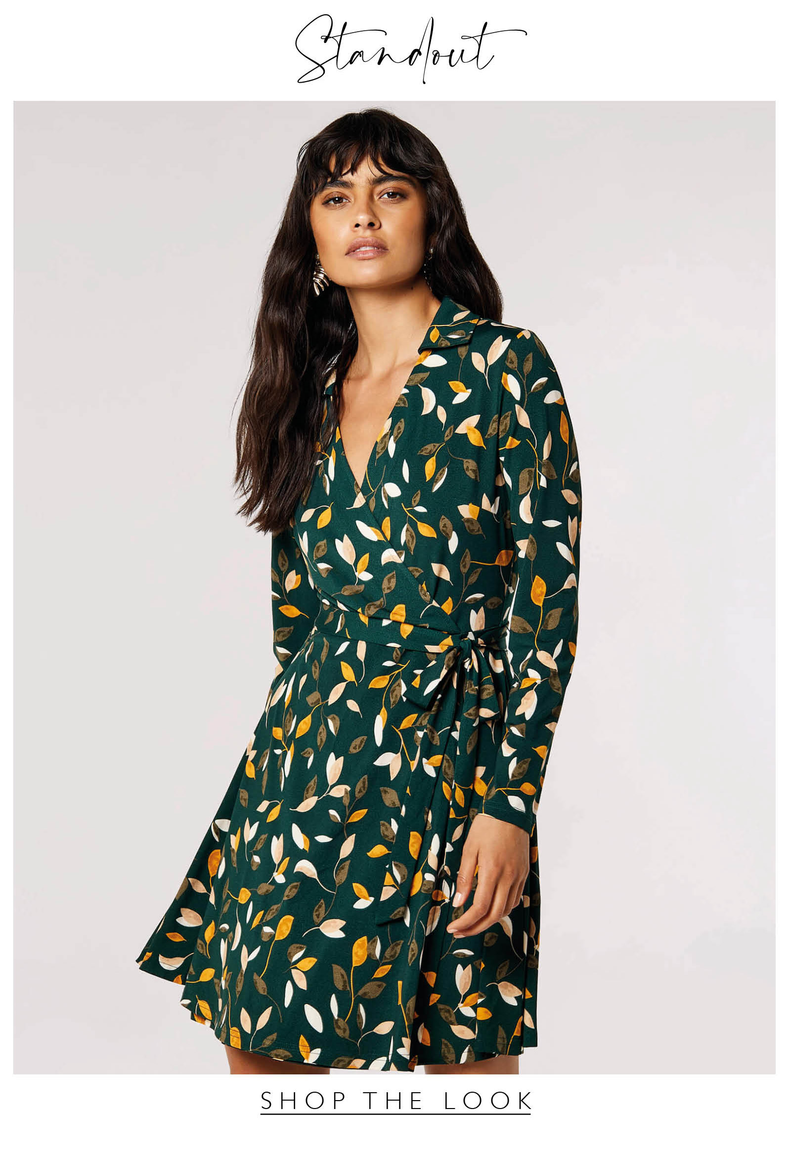 Silhouette Leaf Wrap Mini Dress