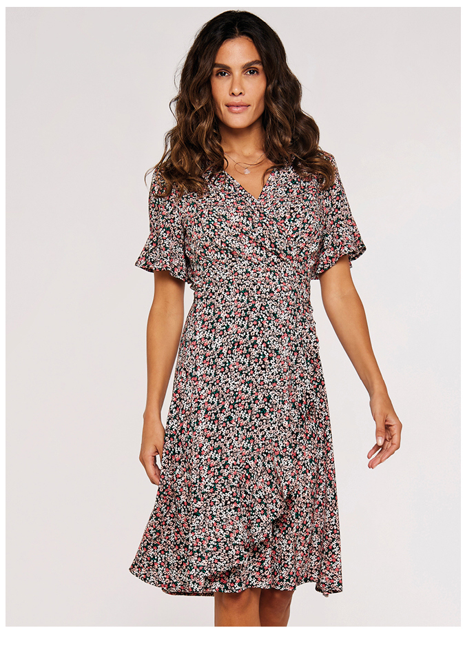 Ditsy Ruffle Wrap Mini Dress