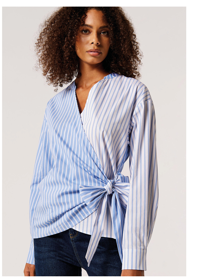 Contrast Stripe Wrap Shirt