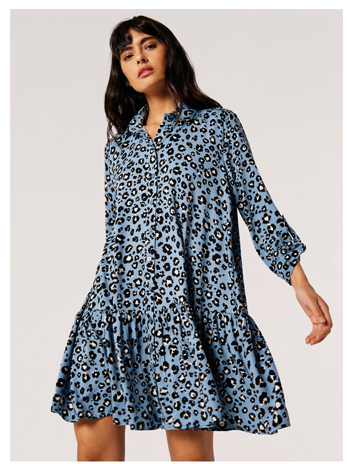 Leopard Print Swing Shirt Mini Dress
