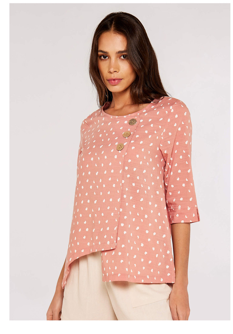 Irregular Spot Asymmetric Wrap Top