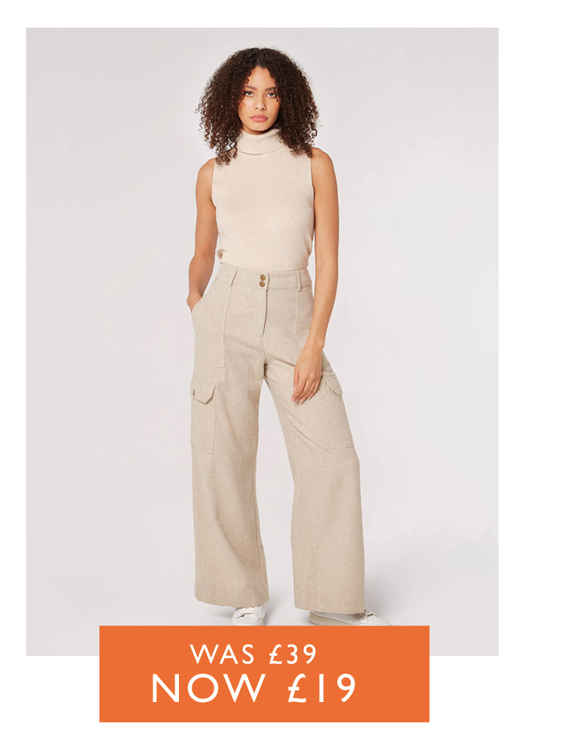 Herringbone Wide Leg Cargo Trousers