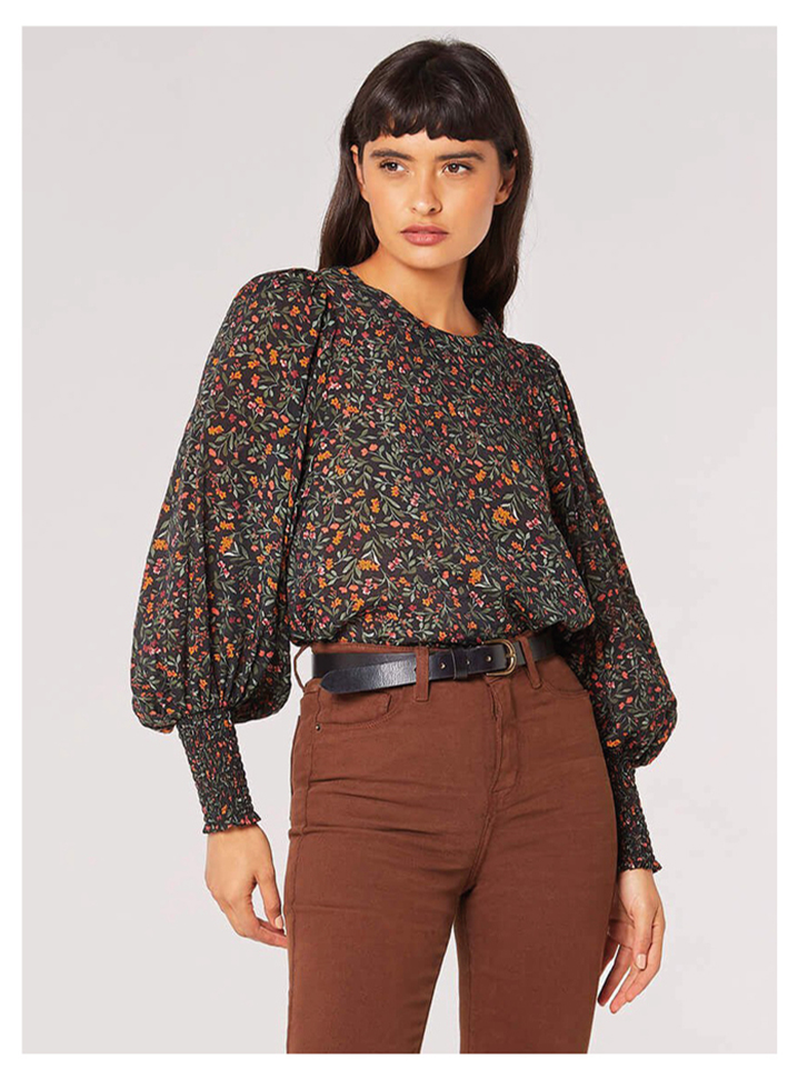 Ditsy Floral Balloon Sleeve Top