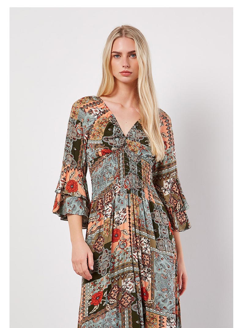 Patchwork Scarf Print Maxi Dress